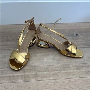 CECELIA NEW YORK Gold Metallic Heels Peep-Toe
